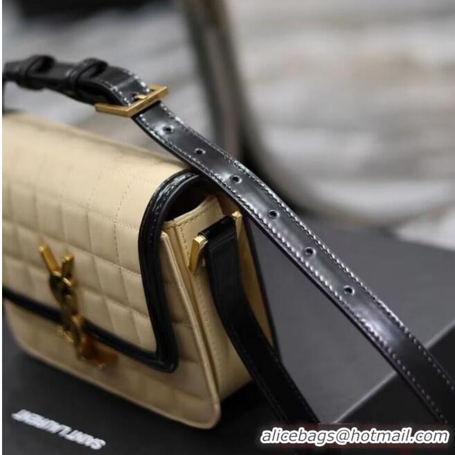 Top Quality SAINT LAUREN SOLFERINO SMALL SATCHEL IN QUILTED NUBUCK SUEDE 739139 OFF WHITE AND BLACK