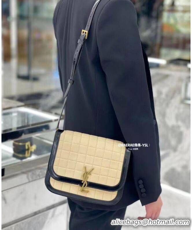 Top Quality SAINT LAUREN SOLFERINO SMALL SATCHEL IN QUILTED NUBUCK SUEDE 739139 OFF WHITE AND BLACK