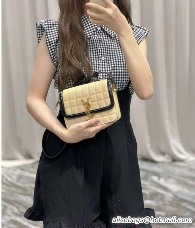 Top Quality SAINT LAUREN SOLFERINO SMALL SATCHEL IN QUILTED NUBUCK SUEDE 739139 OFF WHITE AND BLACK