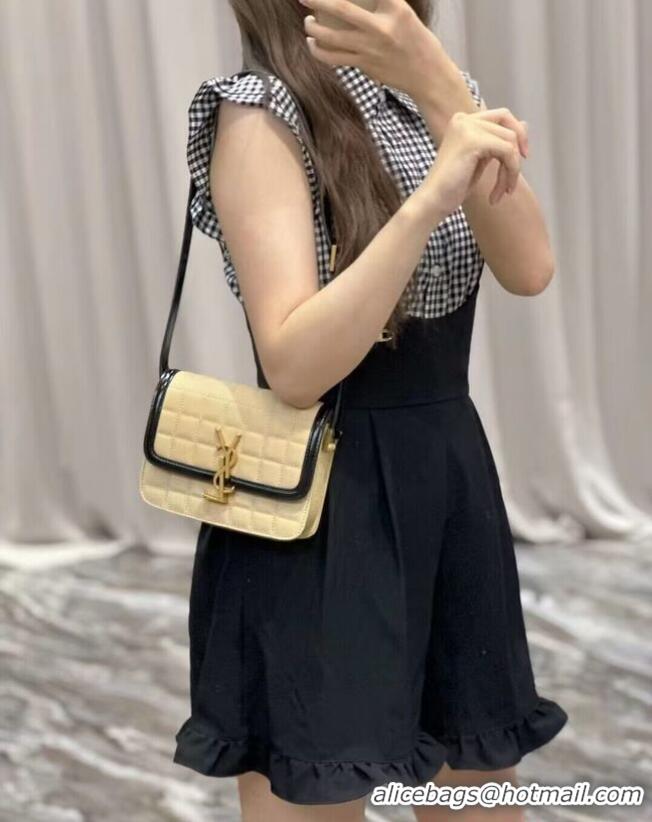 Top Quality SAINT LAUREN SOLFERINO SMALL SATCHEL IN QUILTED NUBUCK SUEDE 739139 OFF WHITE AND BLACK