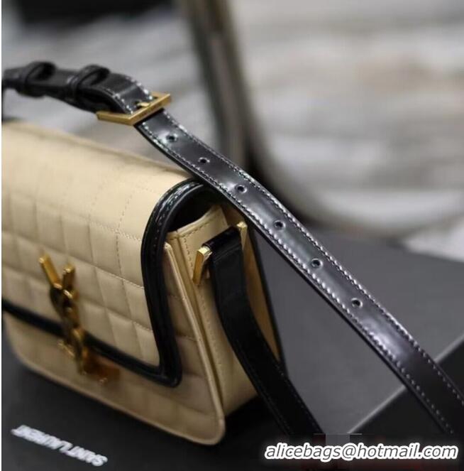 Top Quality SAINT LAUREN SOLFERINO SMALL SATCHEL IN QUILTED NUBUCK SUEDE 739139 OFF WHITE AND BLACK