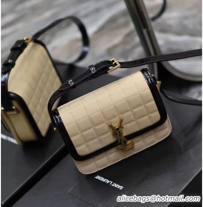 Top Quality SAINT LAUREN SOLFERINO SMALL SATCHEL IN QUILTED NUBUCK SUEDE 739139 OFF WHITE AND BLACK