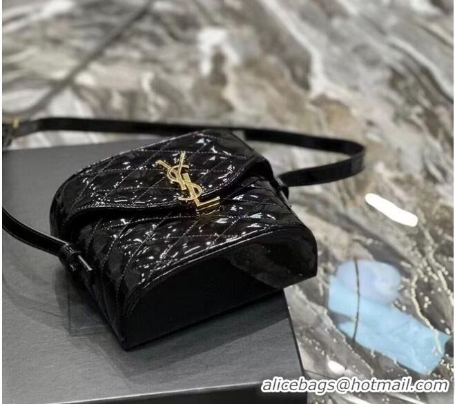 Top Quality SAINT LAUREN JUNE BOX BAG IN PATENT LEATHER E910080 Black