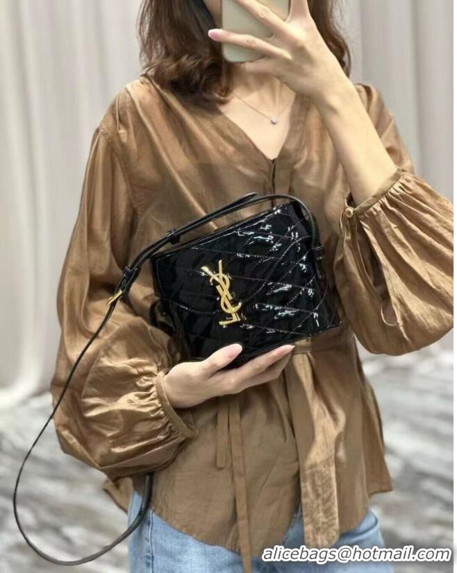 Top Quality SAINT LAUREN JUNE BOX BAG IN PATENT LEATHER E910080 Black