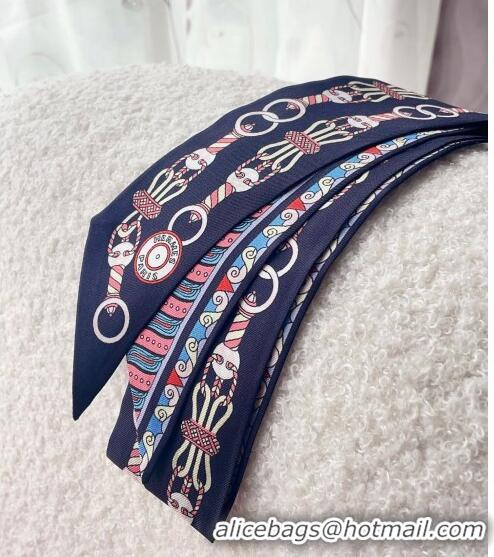 Top Quality Hermes Harnais en Rosace Silk Bandeau Scarf 5x86cm H1562 Navy Blue 2023