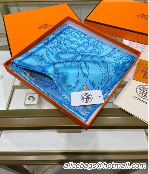 Well Crafted Hermes Faubourg Tropical Detail Silk Square Scarf 90cm H1583 Blue 2023