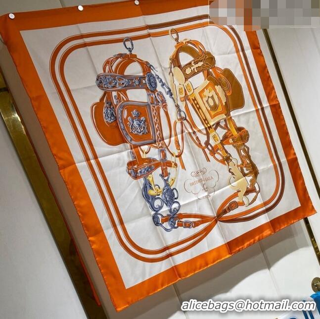 Low Price Hermes Brides de Gala Applique Silk Square Scarf 90cm H1584 Orange 2023