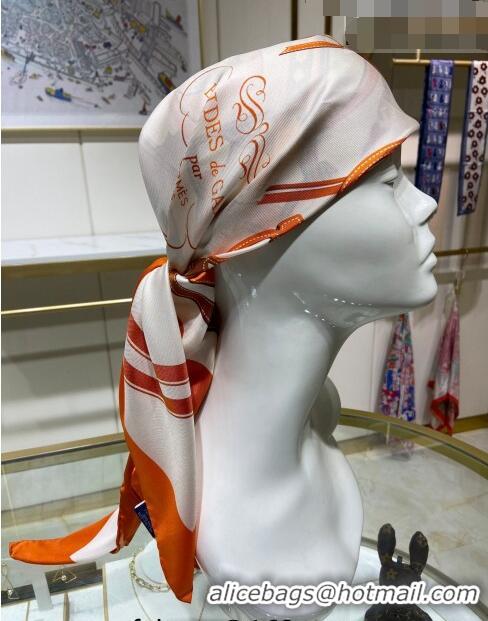 Low Price Hermes Brides de Gala Applique Silk Square Scarf 90cm H1584 Orange 2023