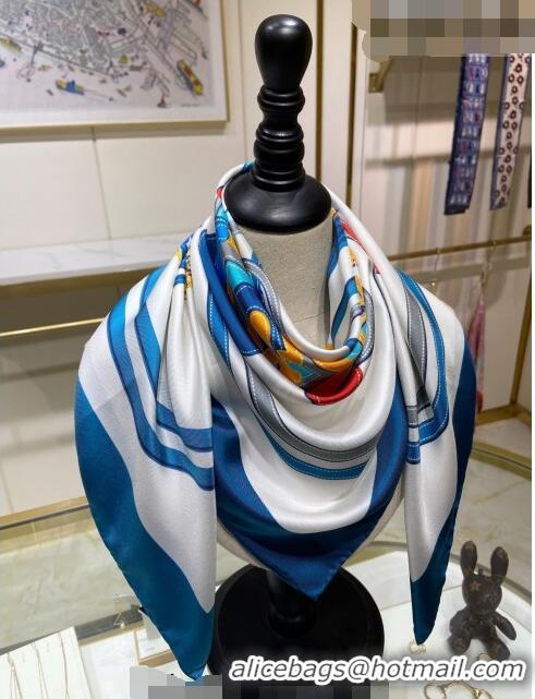 Low Cost Hermes Brides de Gala Applique Silk Square Scarf 90cm H1584 Blue 2023