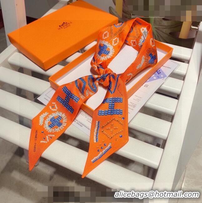 Good Taste Hermes Silk Bandeau Scarf 5x86cm 030803 Orange 2023