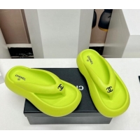 Good Product Chanel Rubber Platform Slide Thong Sandals 4cm Lime Green 703088