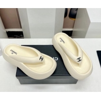 Good Quality Chanel Rubber Platform Slide Thong Sandals 4cm White 703091