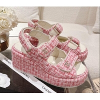 Popular Style Chanel Tweed Wedge Sandals 7.5cm Pink 071040