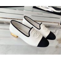 Classic Hot Chanel Calfskin Loafers White 071057