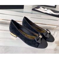 Unique Style Chanel Suede Ballerinas with Bow Black 071059