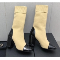 Perfect Chanel Knit and Patent Leather Boot 7cm Heel Beige 371804