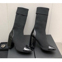 Best Product Chanel Knit and Patent Leather Boot 7cm Heel Black 371805