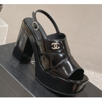 Classic Chanel Patent Crumpled Lambskin Sandals 9.5cm G45016 Black