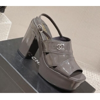 Sophisticated Chanel Patent Crumpled Lambskin Sandals 9.5cm G45016 Grey