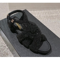 Discount Fashion Chanel Braided Crystal Strap Flat Sandals G45011 Black