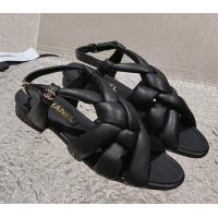 Durable Chanel Braided Lambskin Flat Sandals G45011 Black