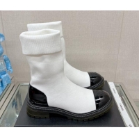 Classic Hot Chanel Knit and Patent Leather Ankle Boots White 719086