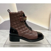 Most Popular Chanel Quilted Lambskin Combat Lace-up Ankle Boots 4cm Brown 719089