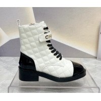 Best Product Chanel Quilted Lambskin Combat Lace-up Ankle Boots 4cm White 719092