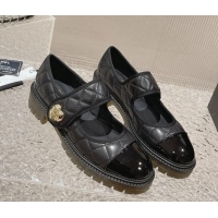 Lowest Price Chanel Quilted Lambskin & Patent Leather Mary Janes Loafers with Heart Strap Black 719094