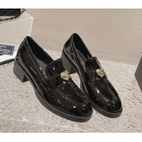 Good Looking Chanel Heart Patent Leather Loafers Black 719099