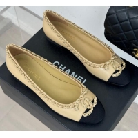 Good Quality Chanel Lambskin Ballet Flat with Chain CC Beige 719105