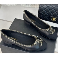 Stylish Chanel Lambskin Ballet Flat with Chain CC Black 719106