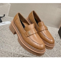 Hot Style Chanel Calfskin Loafers with CC Brown 719108