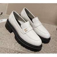 Popular Style Chanel Calfskin Loafers with CC White 719110