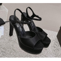 Good Looking Chanel Satin High Heel Sandals Black 719112