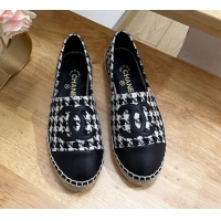 Luxury Chanel Houndtooth Tweed Espadrilles Black/White 719114