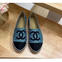 Unique Style Chanel Sequins Tweed Espadrilles Blue/Green 719116