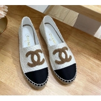 Luxury Discount Chanel Tweed Espadrilles White/Gold 719117