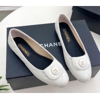 Top Design Chanel Lambskin Ballet Flat with CC Foldover White 719123