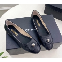 Durable Chanel Lambskin Ballet Flat with CC Foldover Black 719124