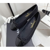 Good Quality Chanel Classic Tweed and Patent Leather Ballerinas All Black 724006