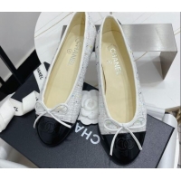 Grade Quality Chanel Classic Tweed and Patent Leather Ballerinas White/Black 724007