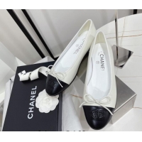 Good Quality Chanel Classic Calfskin Flat Ballerinas White/Black 724013