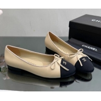 Top Grade Chanel Classic Calfskin and Grosgrain Flat Ballerinas Beige 724021