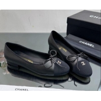 Hot Style Chanel Classic Calfskin and Grosgrain Flat Ballerinas Black 724022