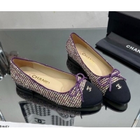 Discount Chanel Classic Tweed and Grosgrain Flat Ballerinas Purple 724026