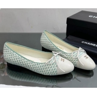 Low Cost Chanel Classic Tweed and Grosgrain Flat Ballerinas Light Green 724027