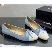 Top Quality Chanel Classic Fabric and Grosgrain Flat Ballerinas Denim Blue 724030