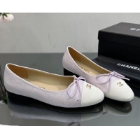 Top Quality Chanel Classic Fabric and Grosgrain Flat Ballerinas Light Purple 724032