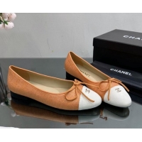 Best Price Chanel Classic Fabric and Grosgrain Flat Ballerinas Orange 724035